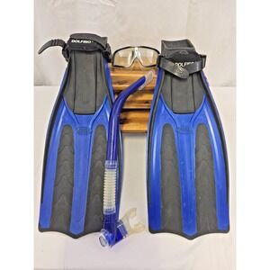 Dolphino Mens 9-13 ML-XL Xtra Long 22" Flippers Mask Snorkeling Dive Set Kit
